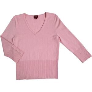 Halogen 100% Cashmere Long Sleeve V-Neck Knit Pullover Sweater Pink Women Large
